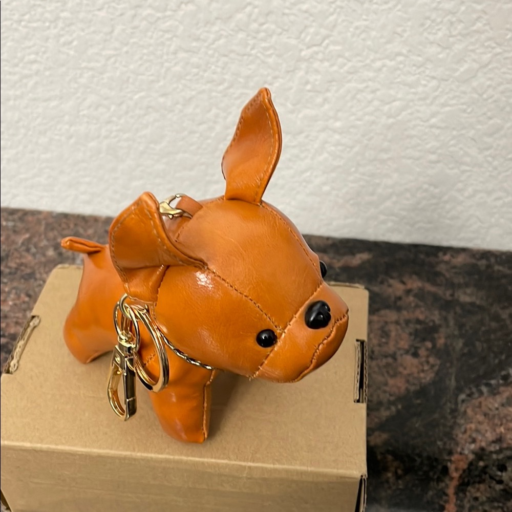 Orange Leather Dog Keychain